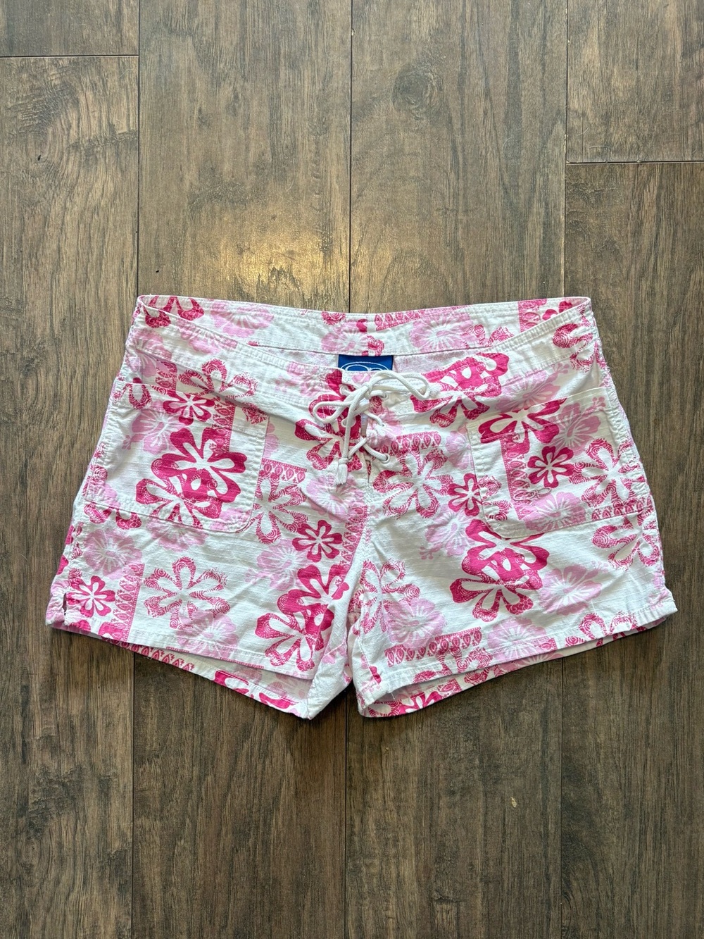 OP Vintage Women's White Board Shorts with Pink Floral Print